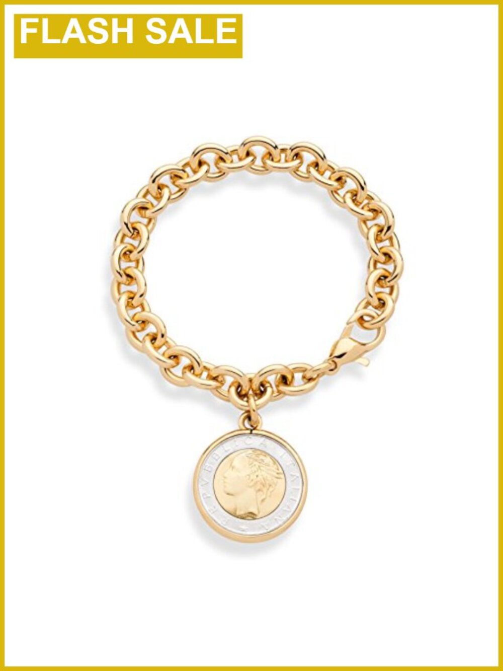 18K Gold Plated Bronze Italian 500 Lira Coin Charm Bracelet Made in Italy